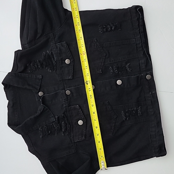 Shein Distressed Cropped  Black Denim Jean Jacket Puffy Sleeves Size XS - Picture 14 of 15